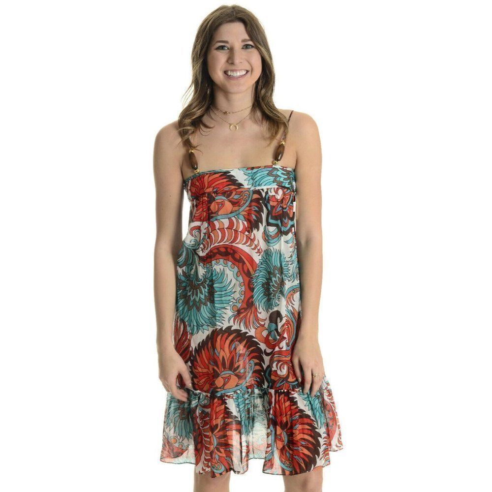 MILLY Hanalei Strappy Dress Tropical Fans Print XS